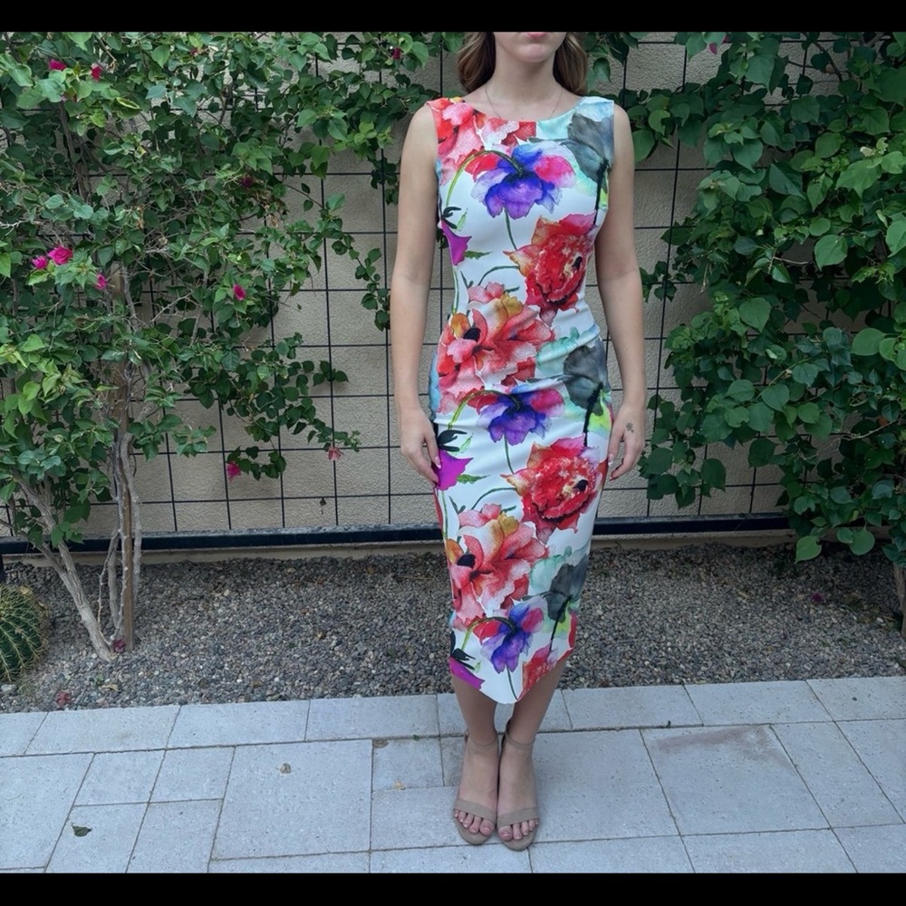 Chiara Boni Madereh Print floral, sleeveless, plunge back midi dress, 2, NWT! - Picture 4 of 15